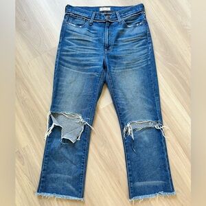 Madewell Retro Crop Bootcut Distressed Fray Trim High Rise Boyfriend jeans 28